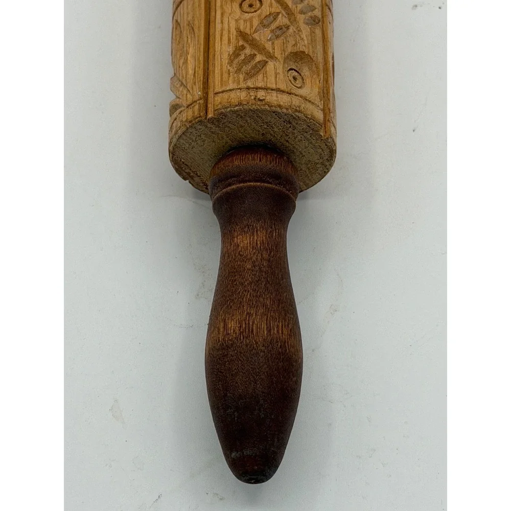 Vintage Wooden Springerle Rolling Pin Carved Embossing Cookie Mold Owls Birds